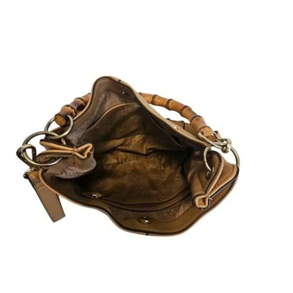 Enzo Angiolini Vegan Leather Handbag With Bamboo Clutch & Adjustable Strap